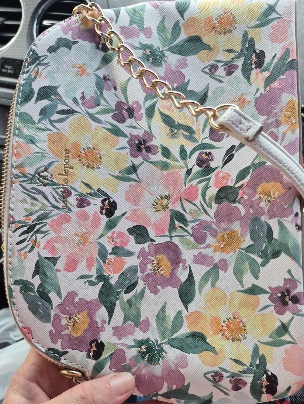 Nanette Lepore White Floral Crossbody with Gold Chain